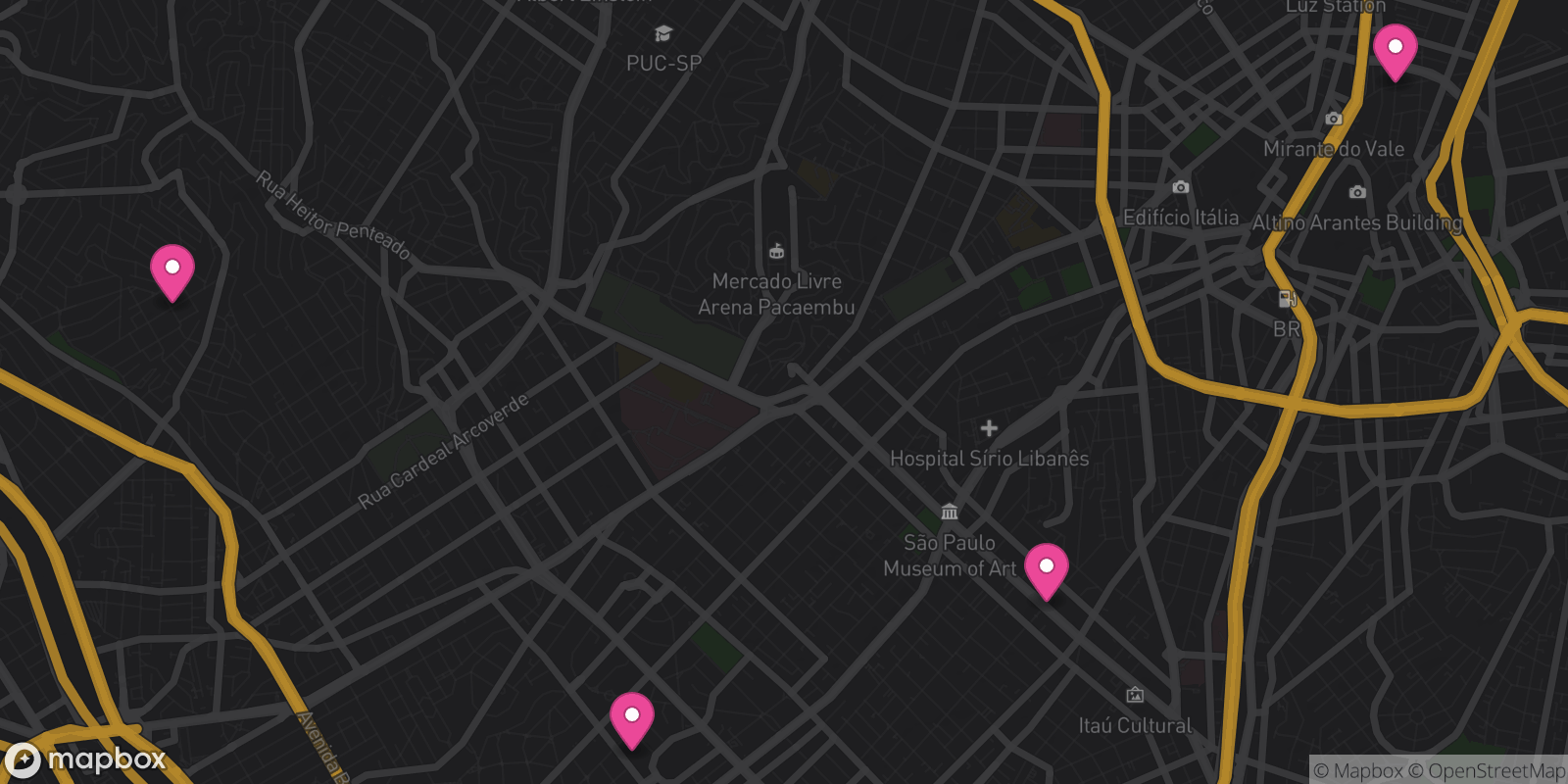 Map showing 4 destinations