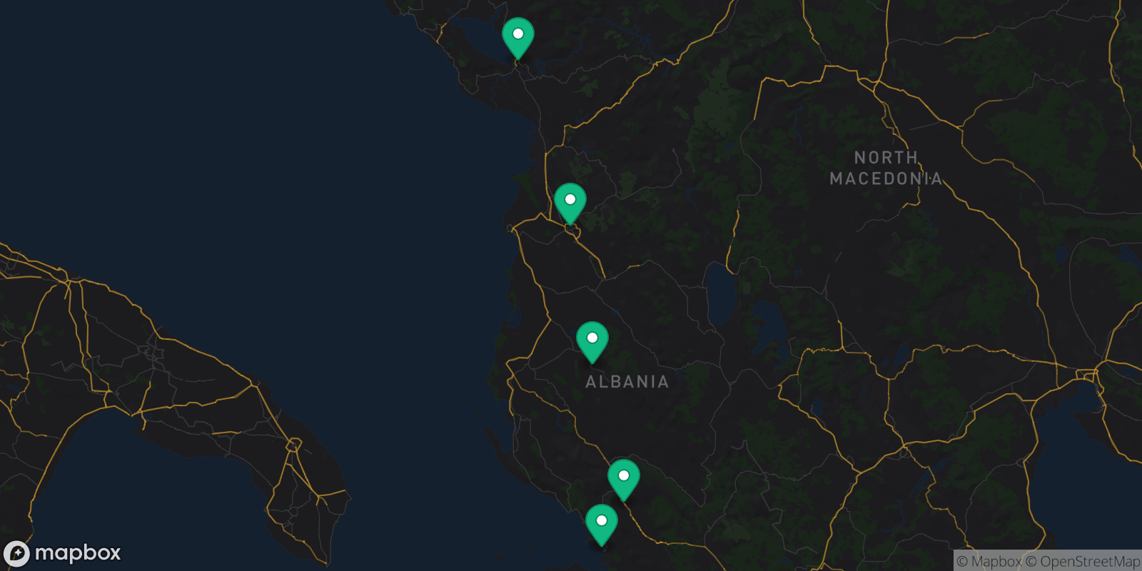 Map showing 5 destinations