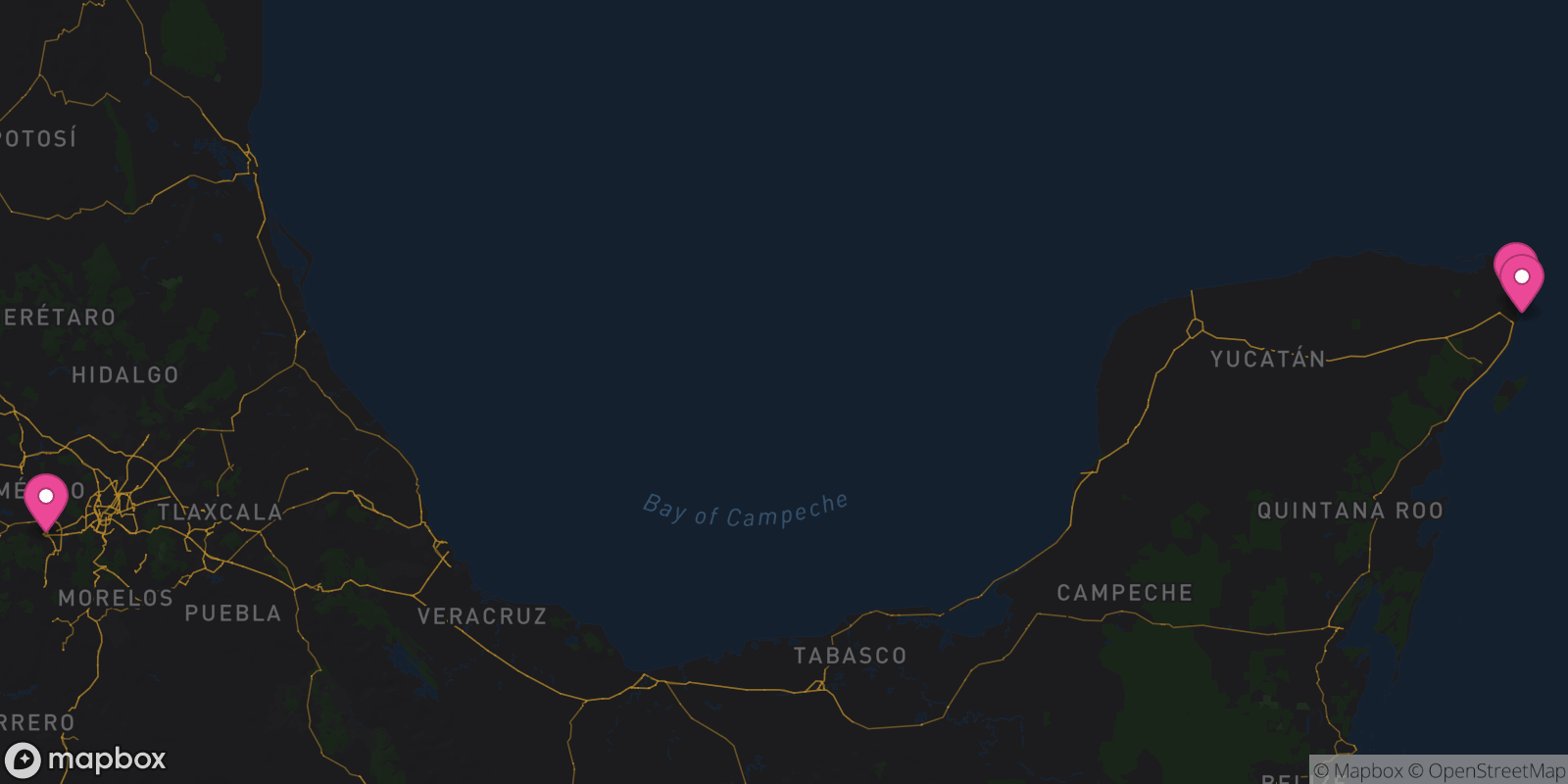 Map showing 3 destinations