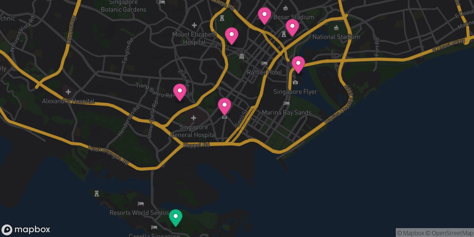 Map showing 7 destinations