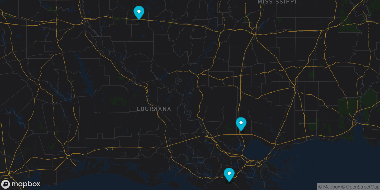 Map showing 3 destinations