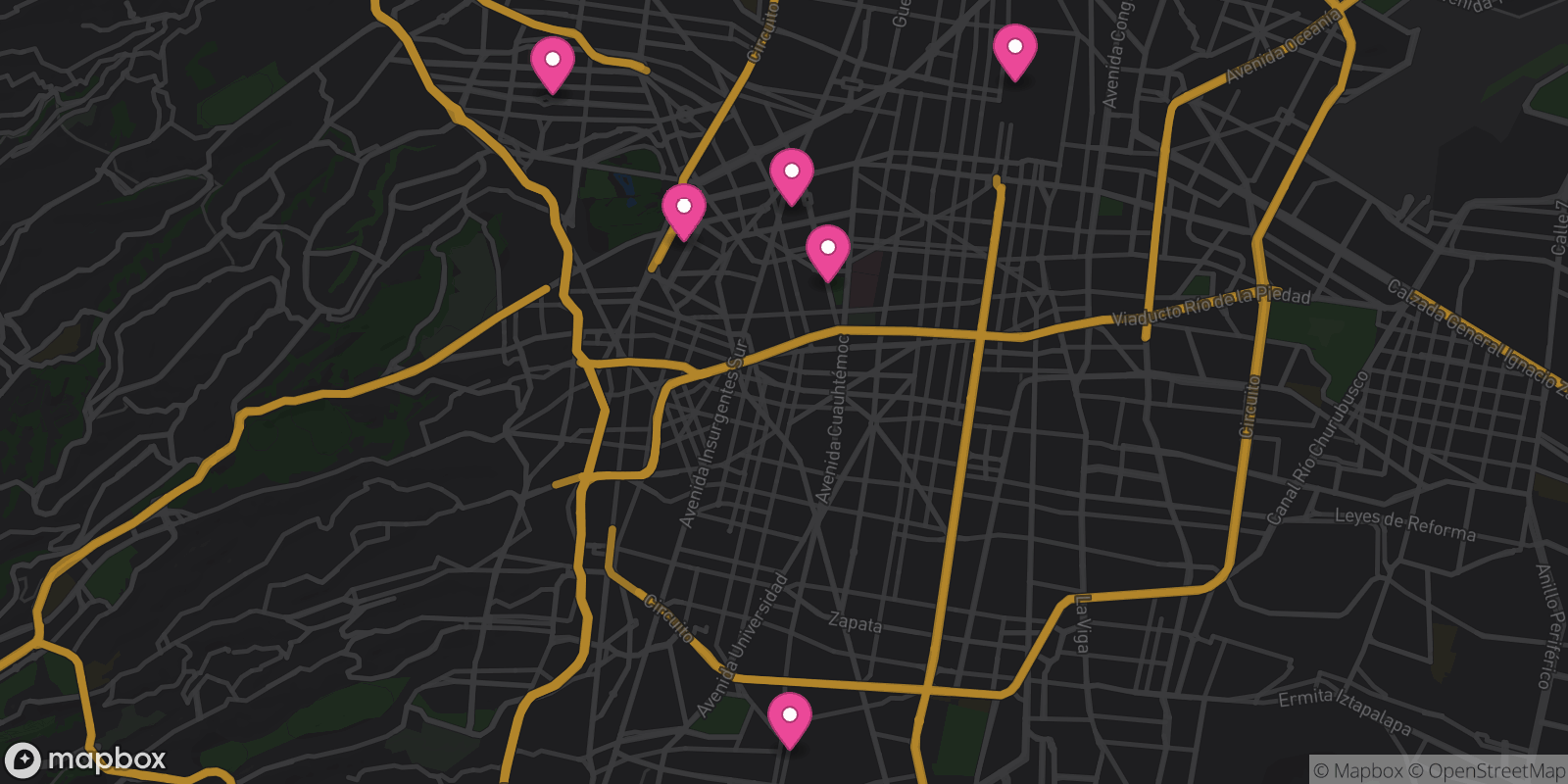 Map showing 6 destinations