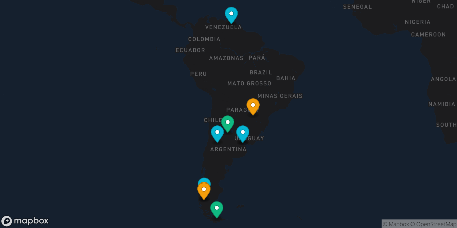 Map showing 10 destinations