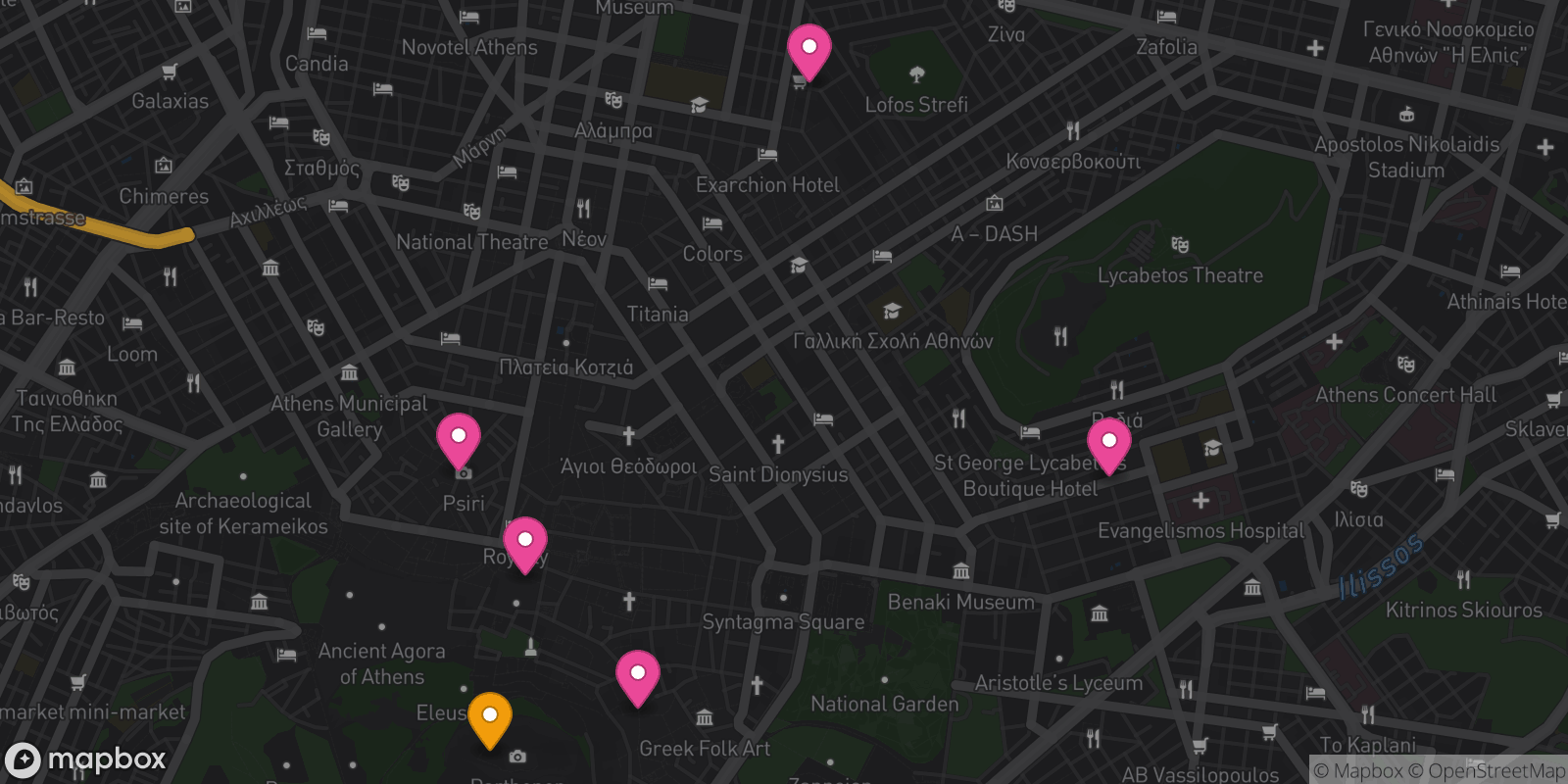 Map showing 6 destinations