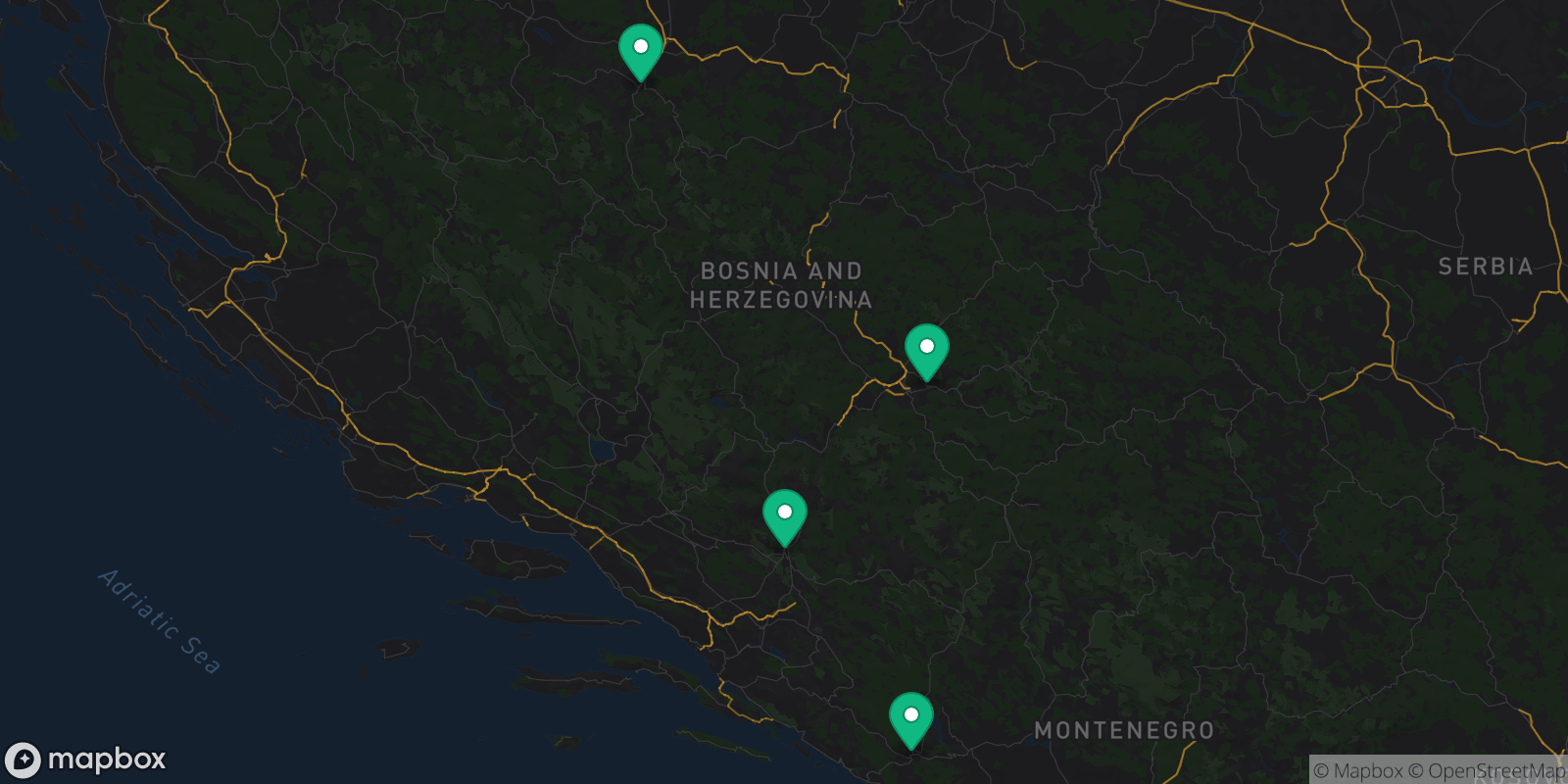 Map showing 4 destinations