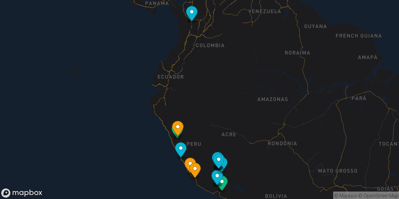 Map showing 17 destinations