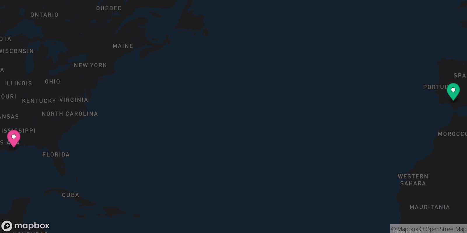 Map showing 2 destinations