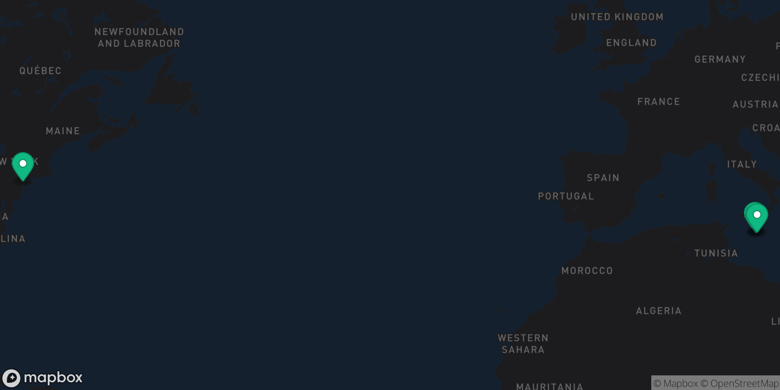 Map showing 4 destinations