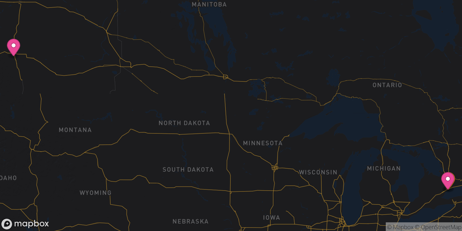 Map showing 3 destinations