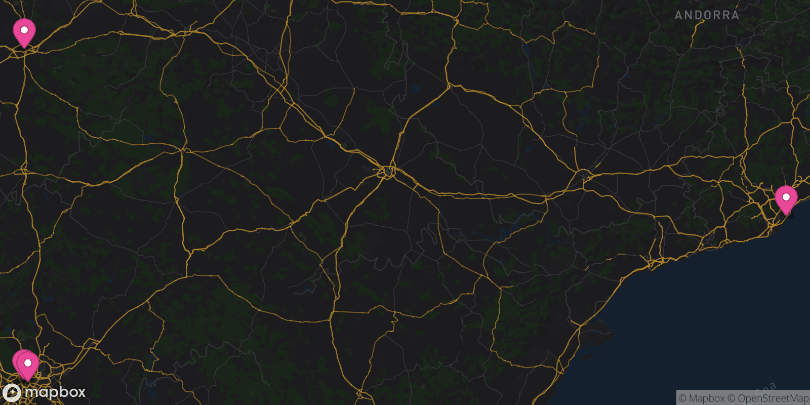 Map showing 5 destinations