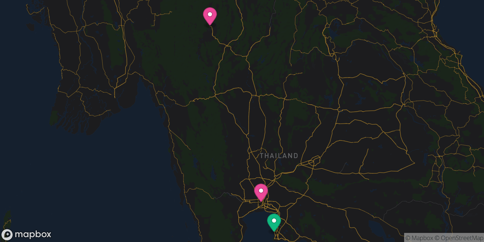 Map showing 3 destinations