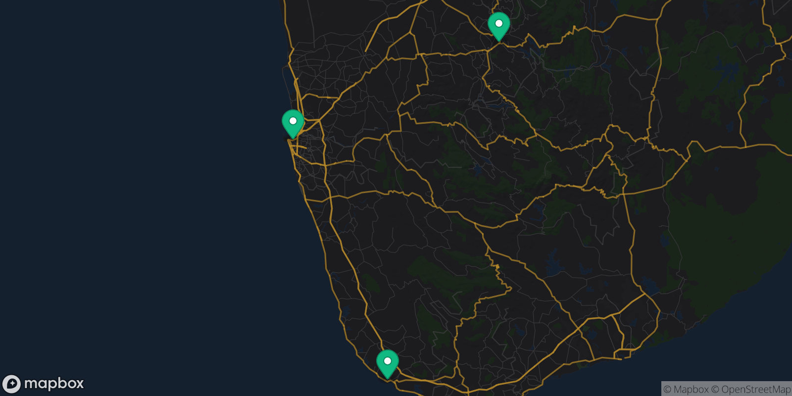 Map showing 3 destinations