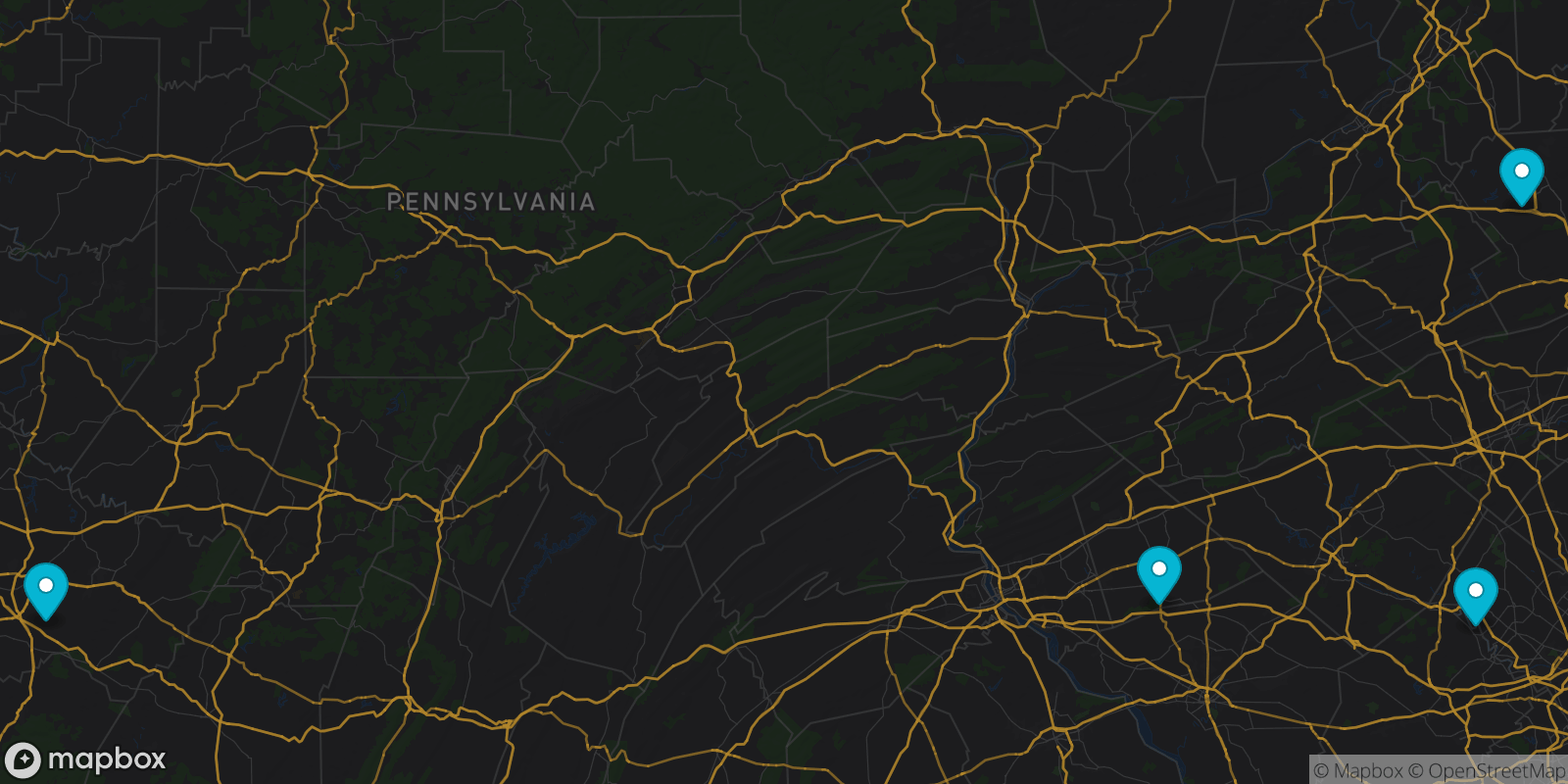 Map showing 4 destinations