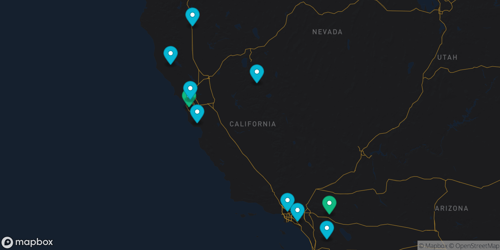 Map showing 10 destinations