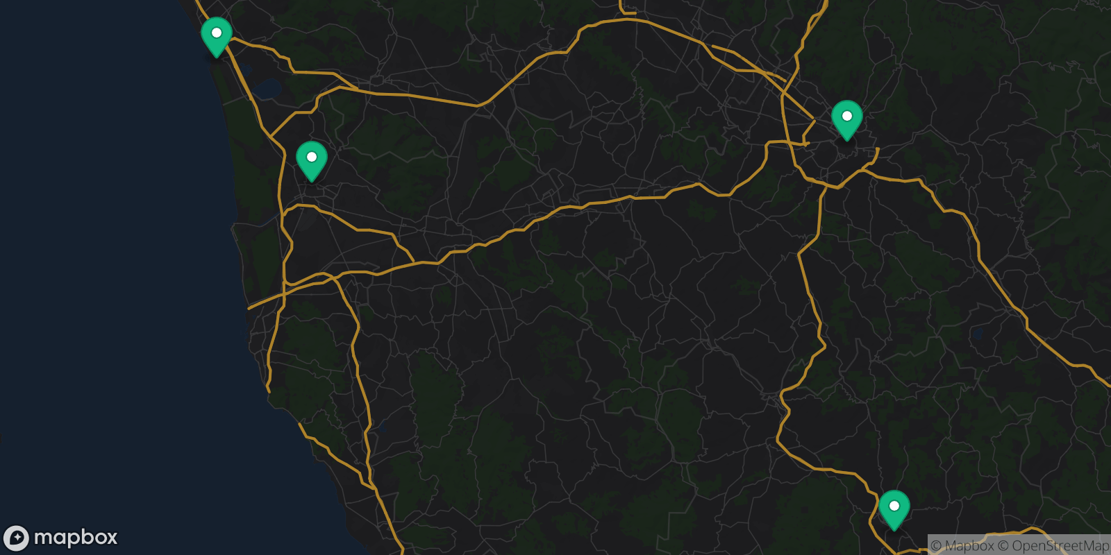 Map showing 4 destinations