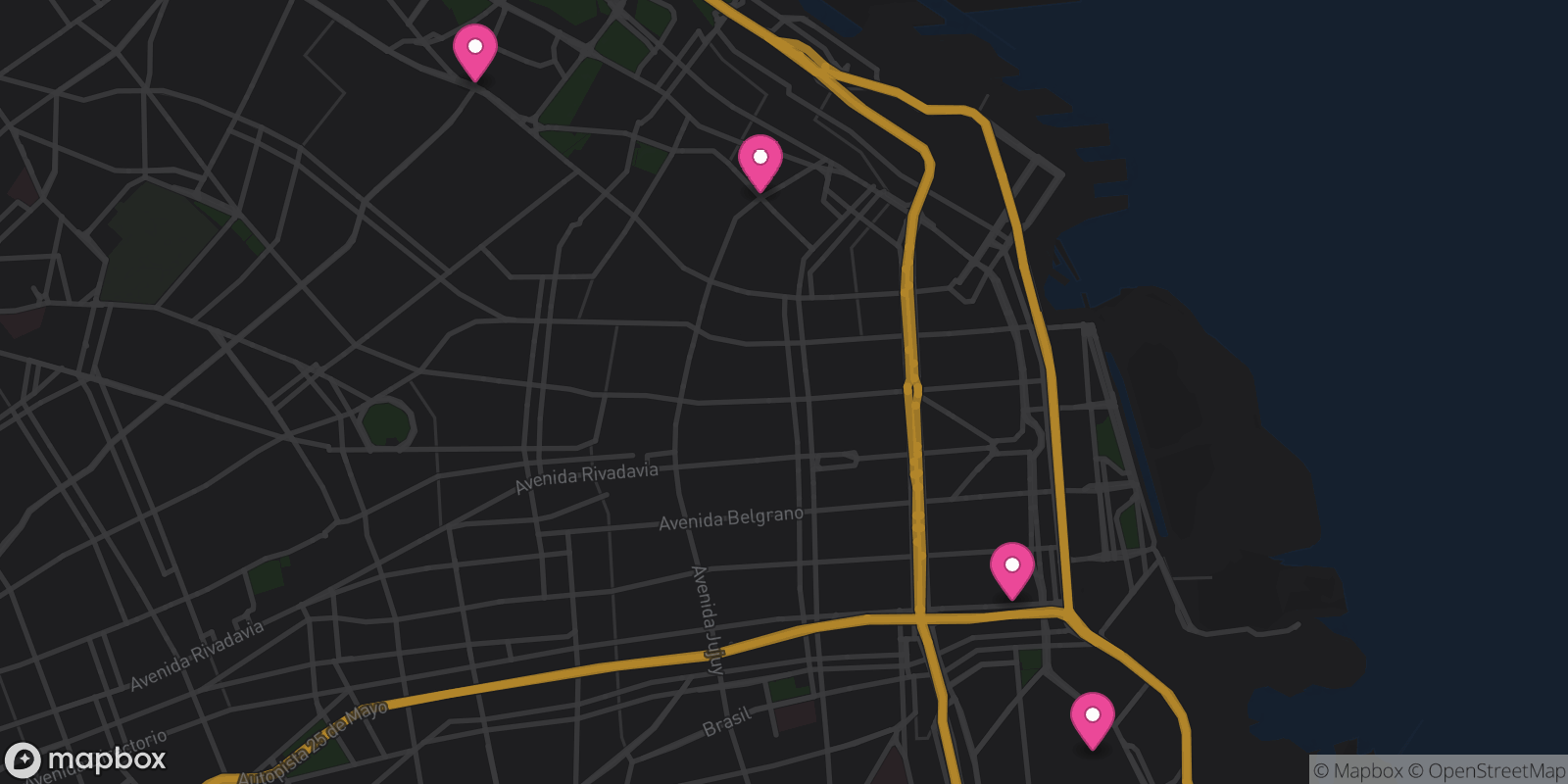 Map showing 4 destinations
