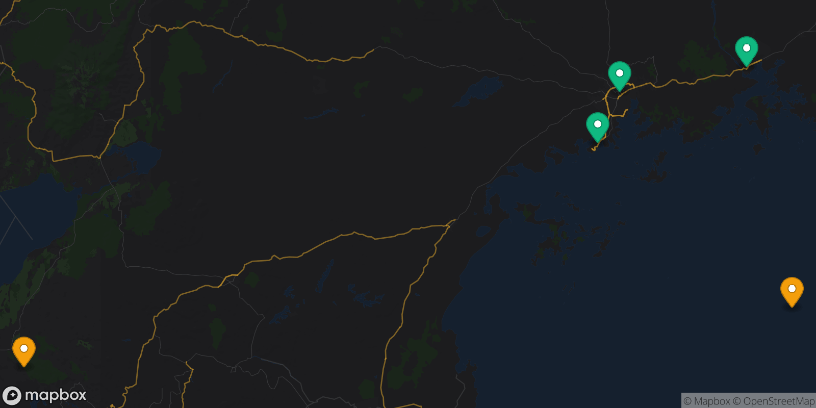Map showing 5 destinations