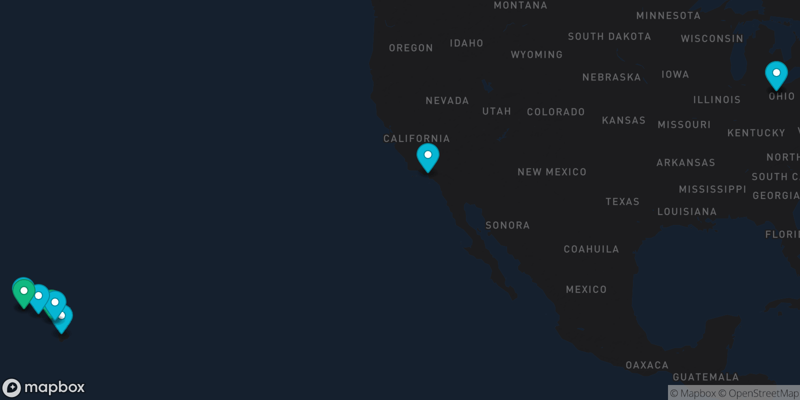 Map showing 9 destinations