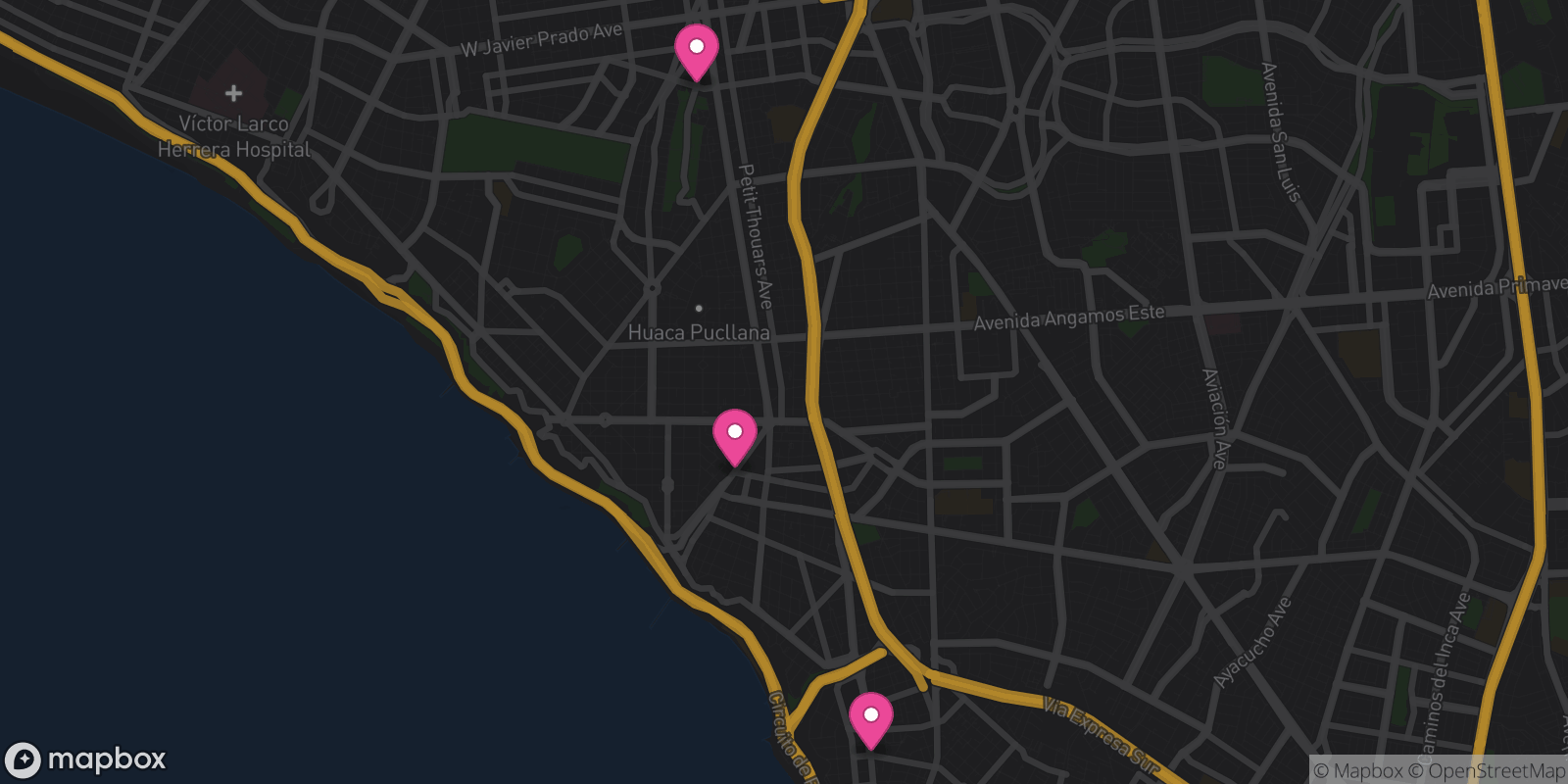 Map showing 3 destinations