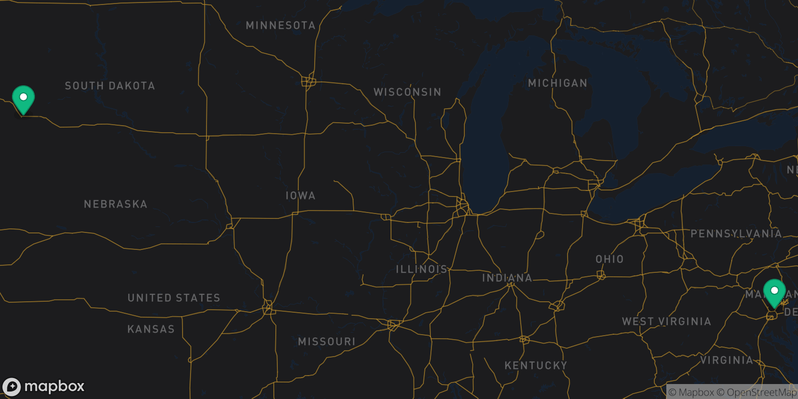Map showing 2 destinations