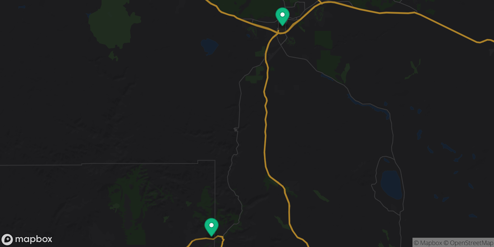 Map showing 2 destinations