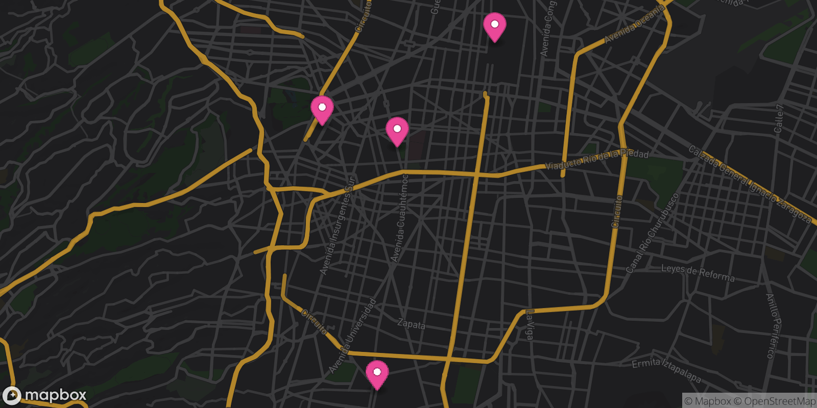 Map showing 4 destinations