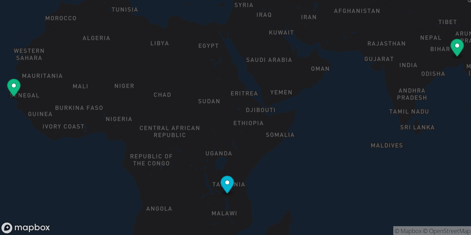 Map showing 3 destinations