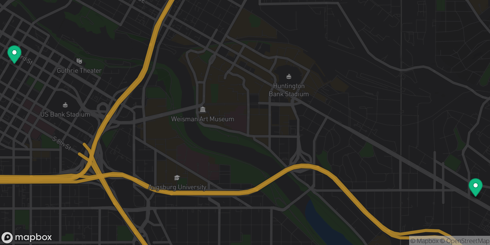 Map showing 2 destinations