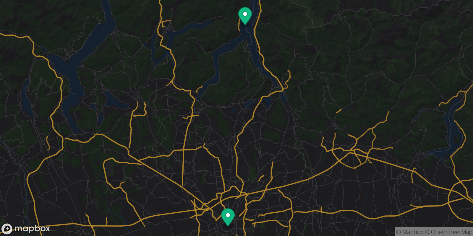 Map showing 2 destinations