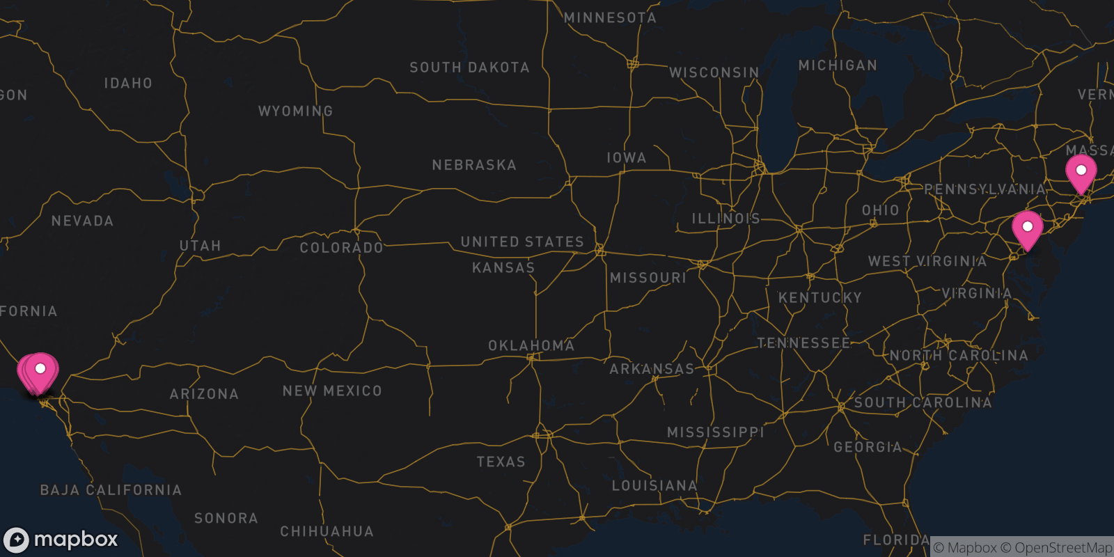 Map showing 8 destinations