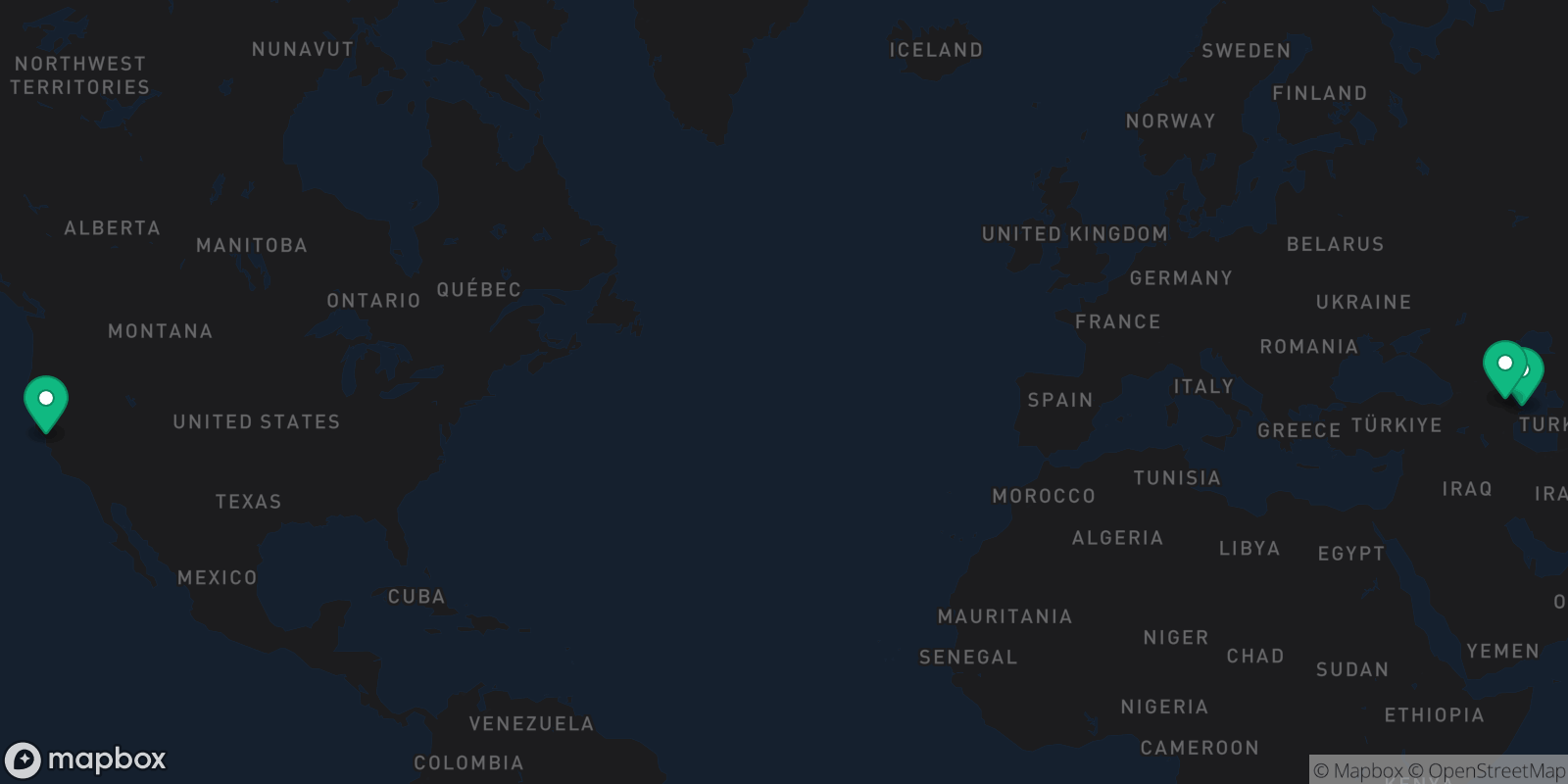 Map showing 3 destinations