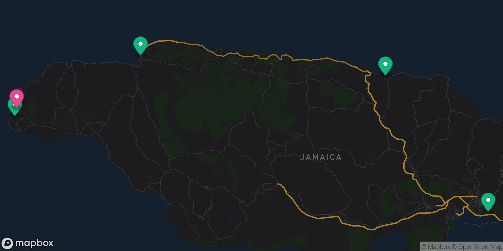 Map showing 7 destinations