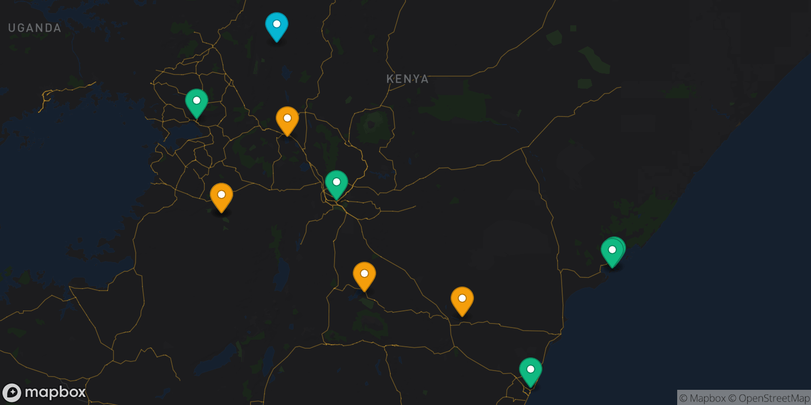 Map showing 11 destinations