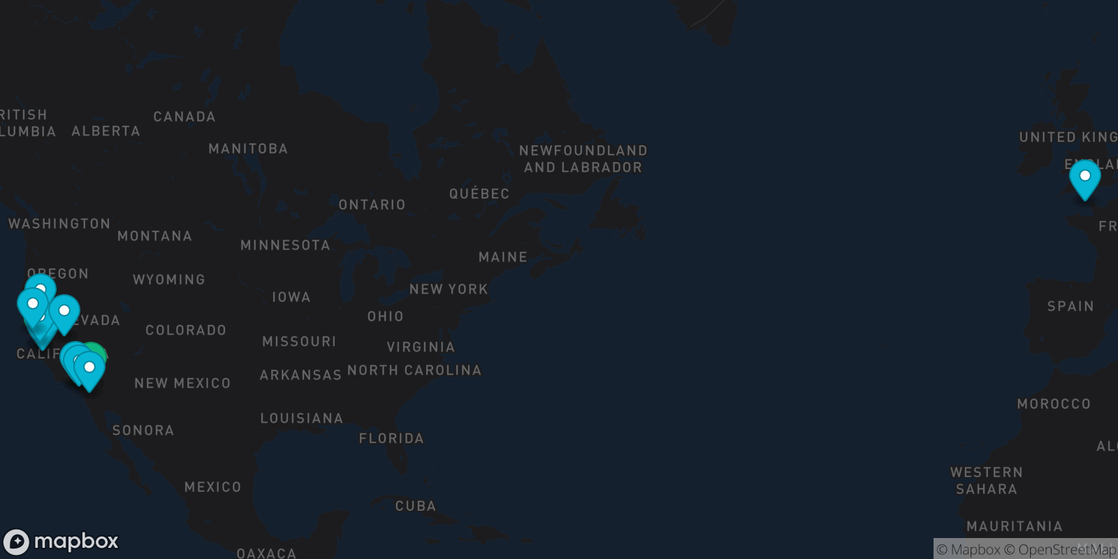 Map showing 11 destinations