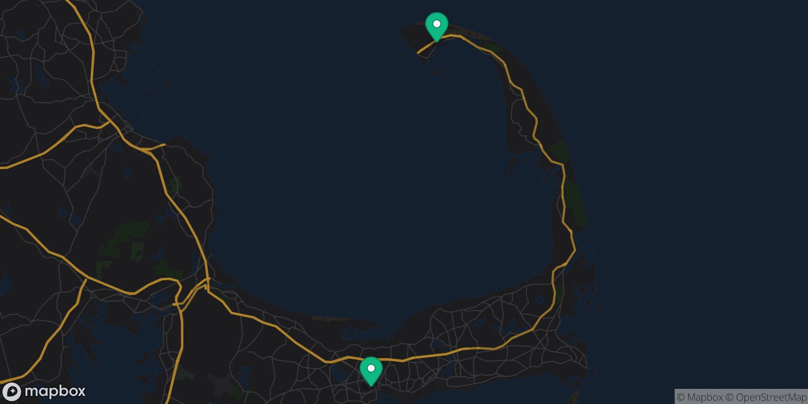 Map showing 2 destinations