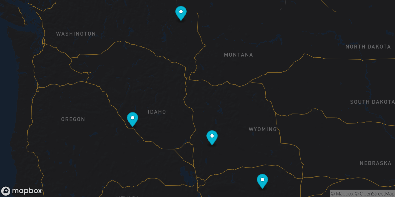 Map showing 4 destinations