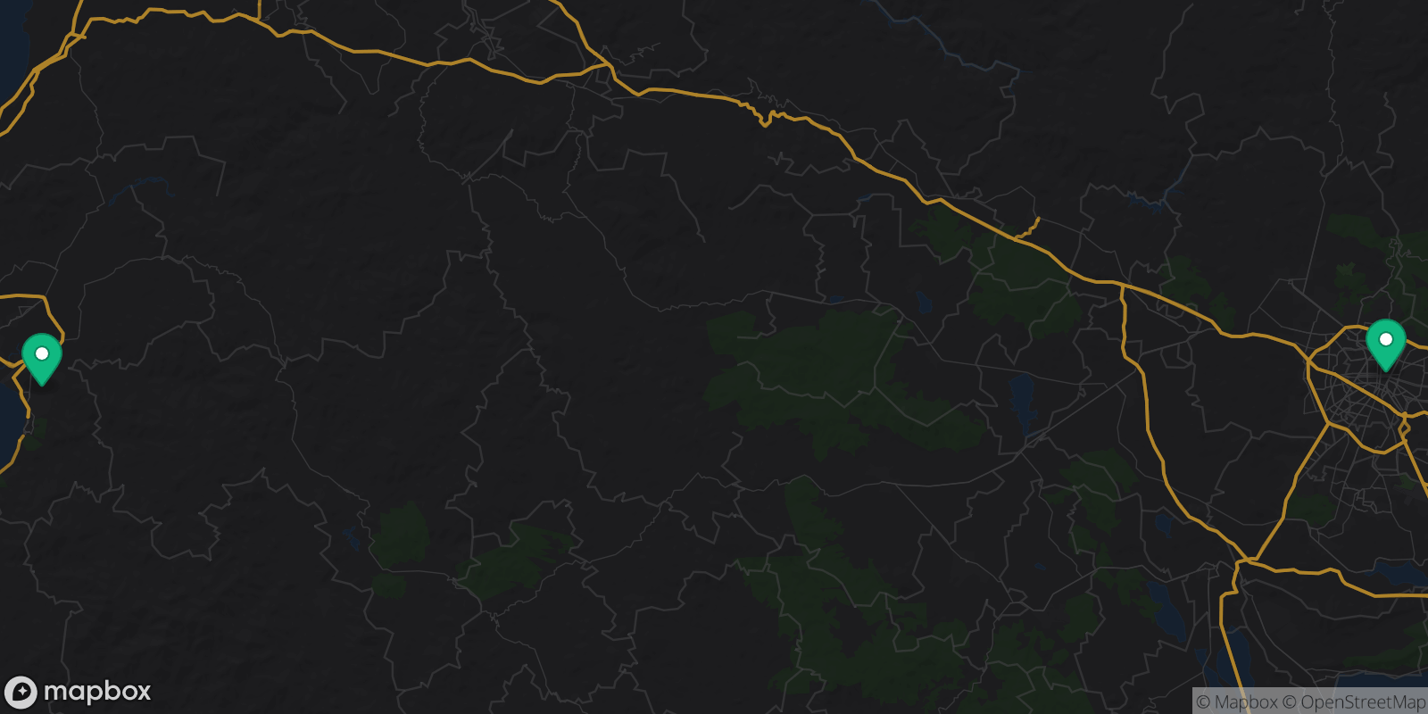 Map showing 2 destinations