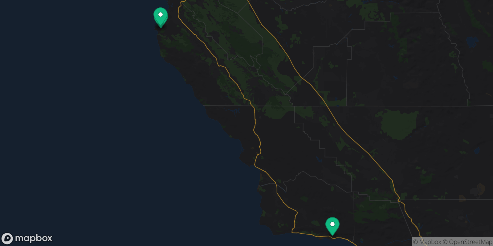 Map showing 3 destinations