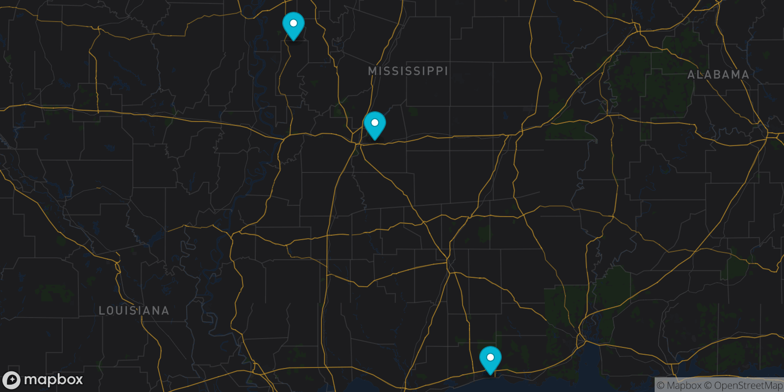 Map showing 3 destinations