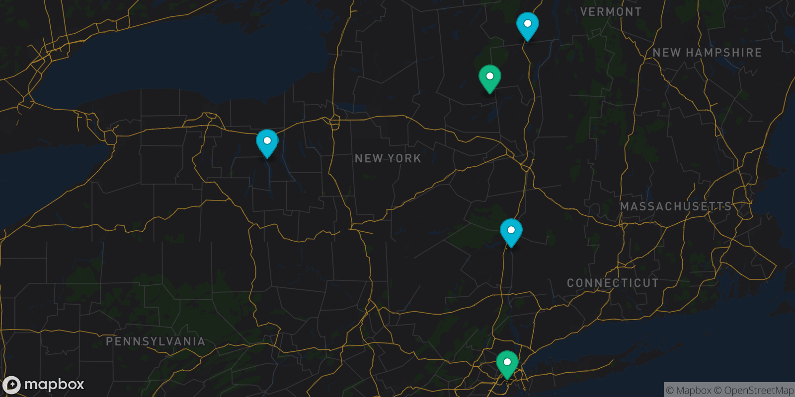Map showing 5 destinations