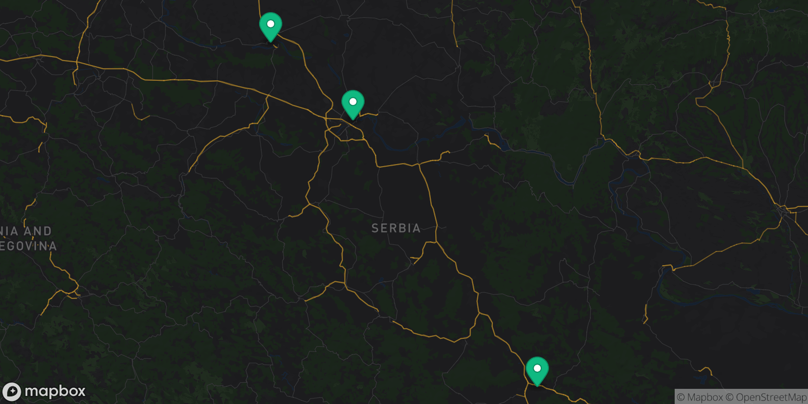 Map showing 3 destinations