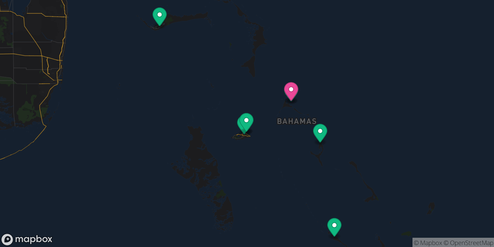 Map showing 8 destinations