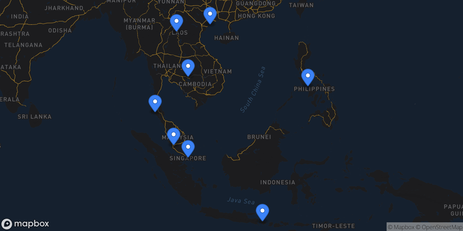 Map showing 8 destinations