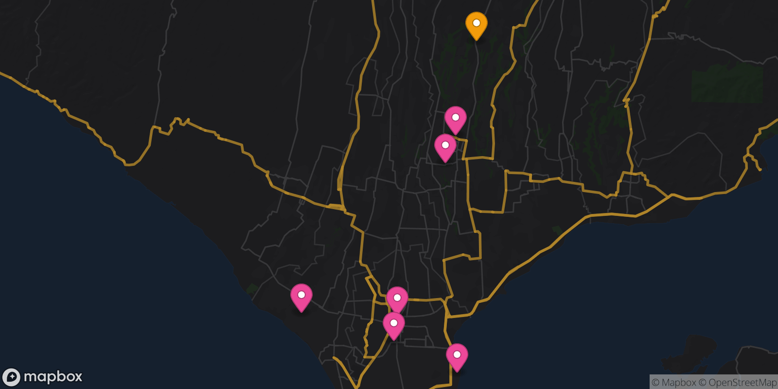 Map showing 7 destinations