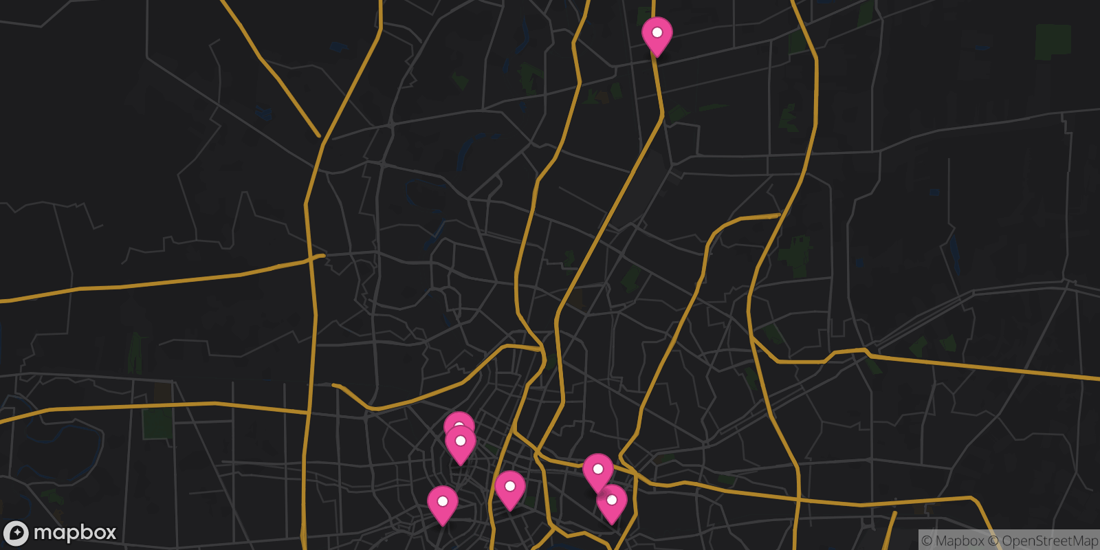 Map showing 7 destinations
