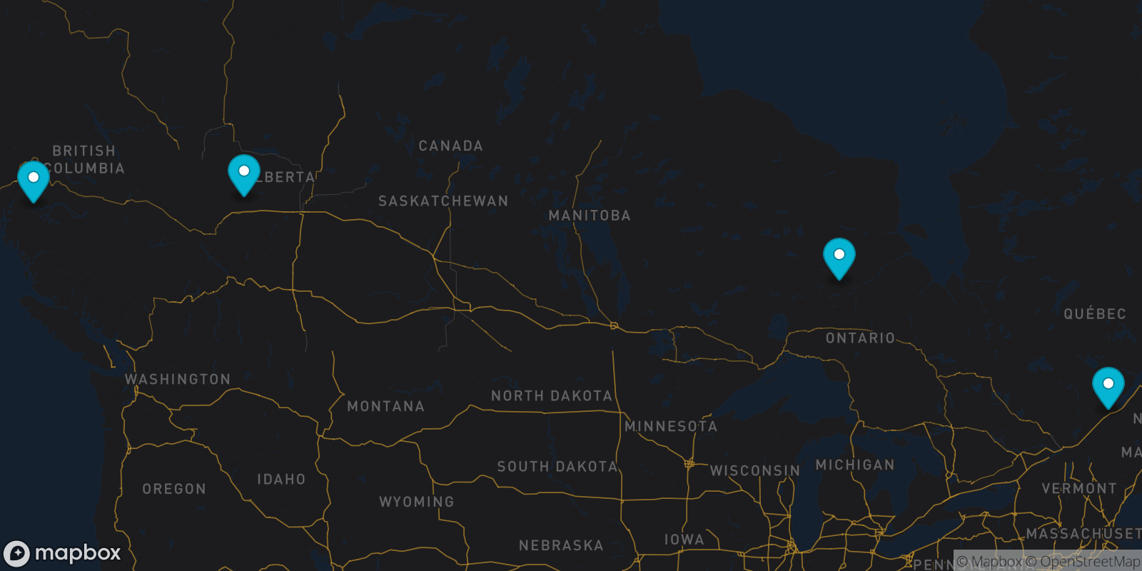 Map showing 4 destinations