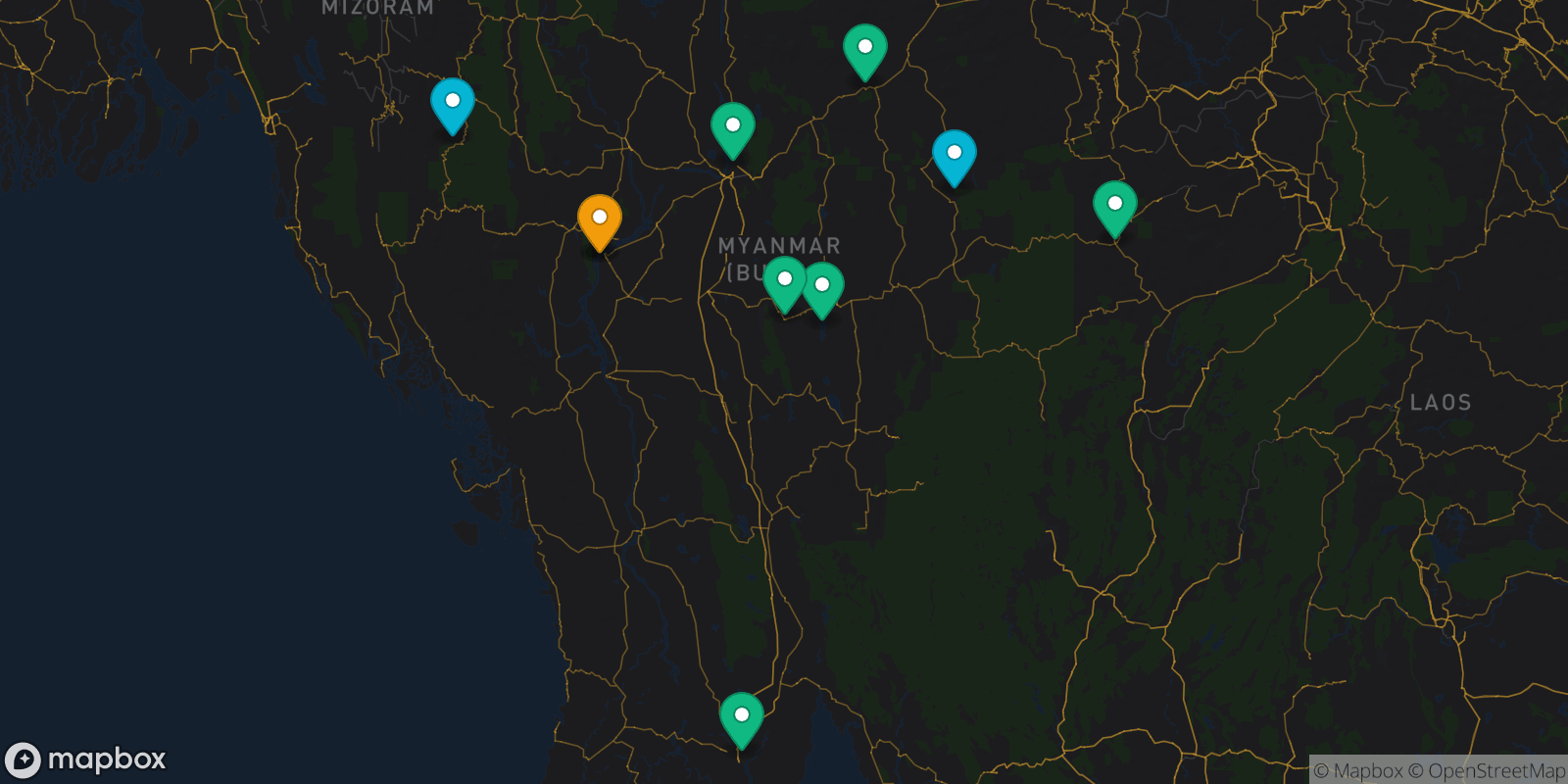 Map showing 10 destinations