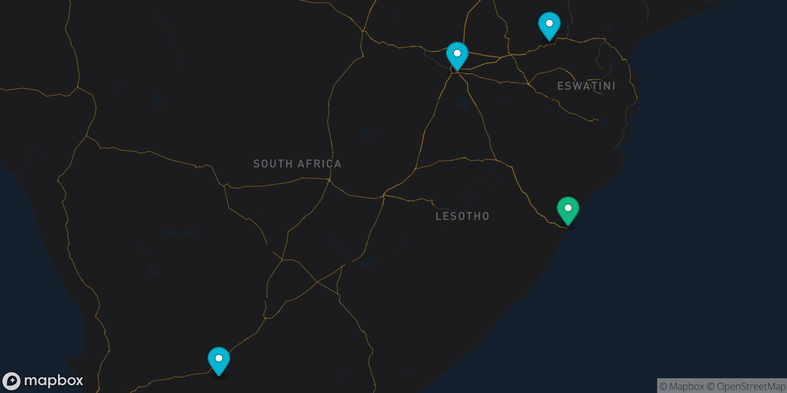 Map showing 4 destinations
