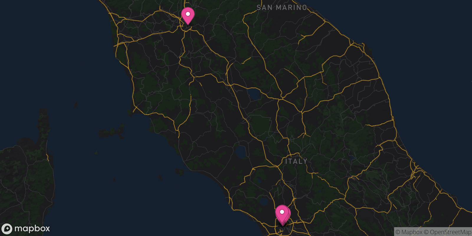 Map showing 7 destinations