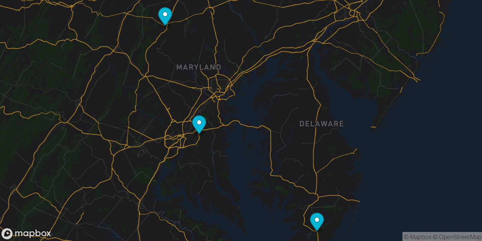 Map showing 3 destinations